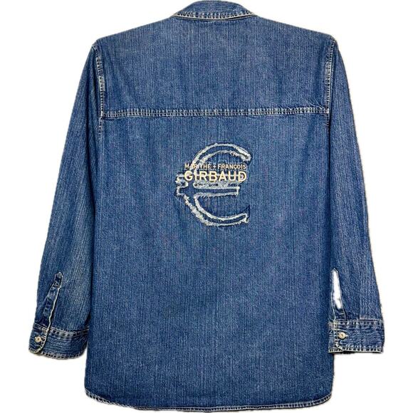 Vintage 90s Marithe Francois Girbaud 3XL Denim Shirt Jacket Blue Jean Appliqué - Picture 3 of 8